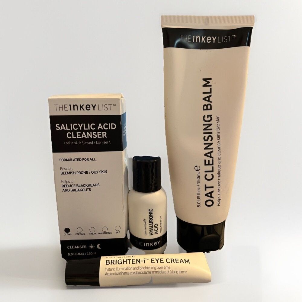 The INKEY List Lot 4 Salicylic Acid Cleanser + Hyaluronic Acid + Oat Balm + Eye